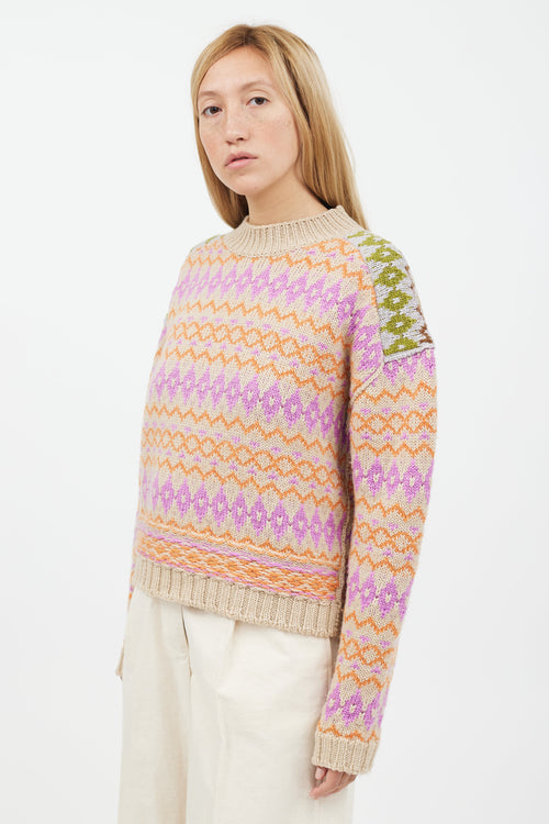 Acne Studios Beige Multicolour Knit Crewneck Sweater