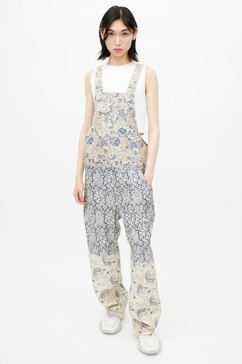 Acne Studios Beige 
Navy Floral Leather Jumpsuit