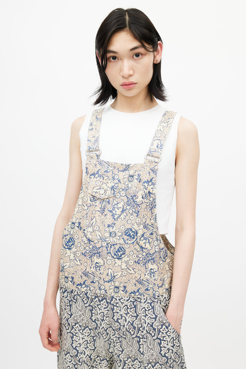 Acne Studios Beige 
Navy Floral Leather Jumpsuit