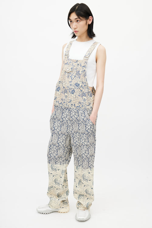 Acne Studios Beige 
Navy Floral Leather Jumpsuit