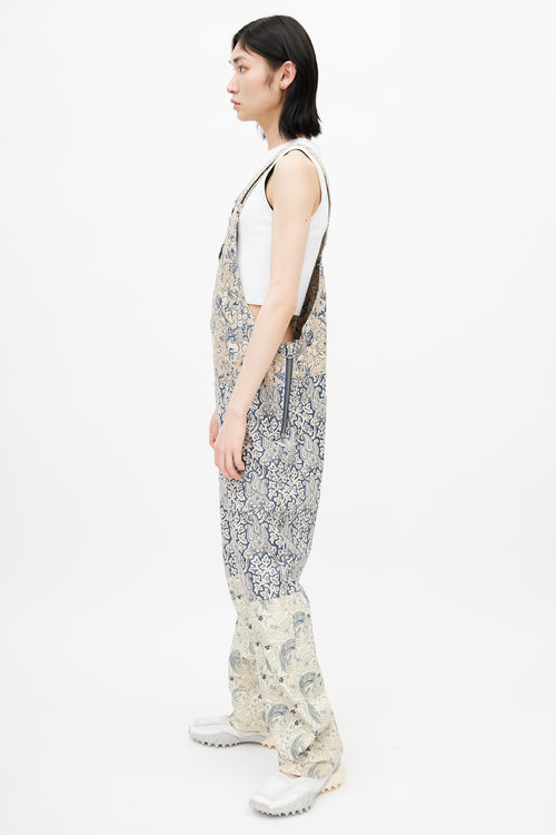 Acne Studios Beige 
Navy Floral Leather Jumpsuit