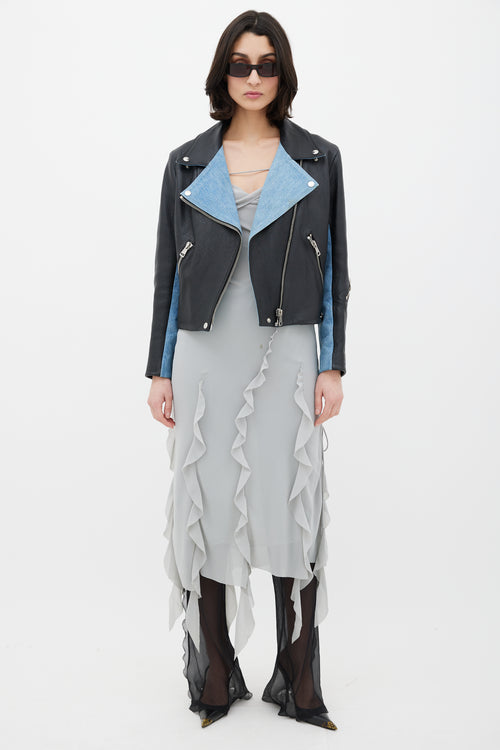 Acne Studios Black 
Blue Denim Leather Jacket