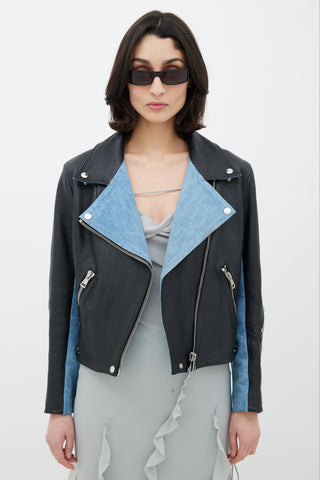 Acne Studios Black 
Blue Denim Leather Jacket