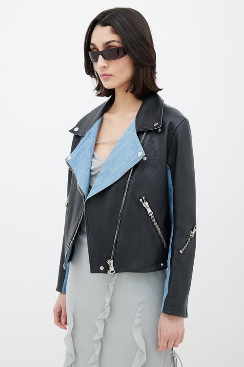 Acne Studios Black 
Blue Denim Leather Jacket