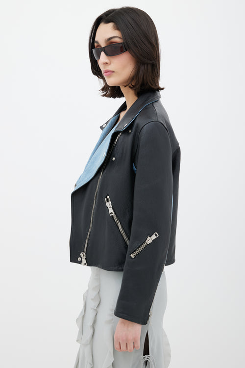 Acne Studios Black 
Blue Denim Leather Jacket