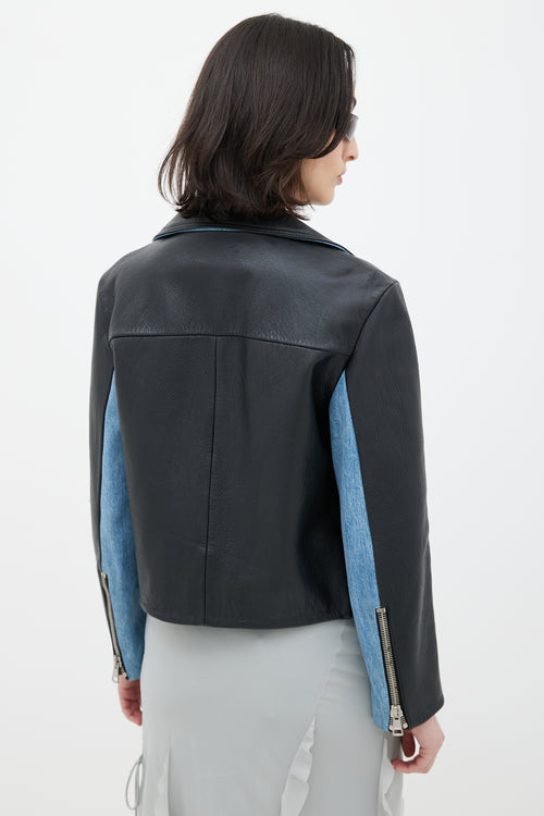 Acne Studios Black 
Blue Denim Leather Jacket