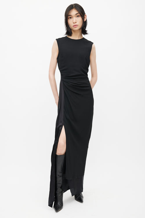 Acne Studios Black Gathered Satin Maxi Dress