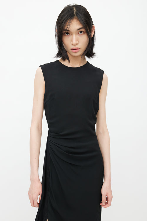 Acne Studios Black Gathered Satin Maxi Dress