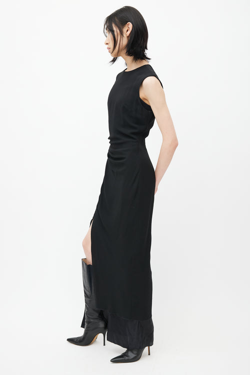 Acne Studios Black Gathered Satin Maxi Dress