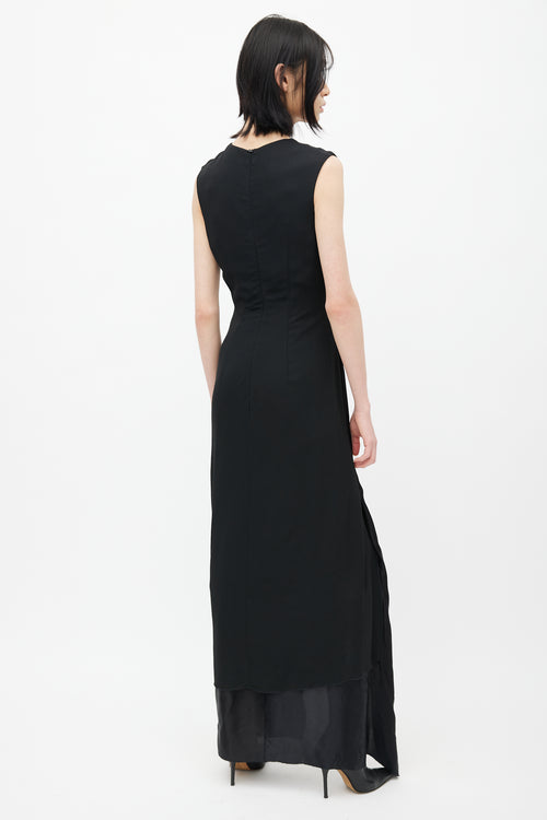 Acne Studios Black Gathered Satin Maxi Dress