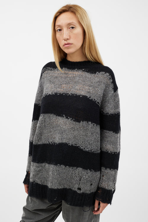 Acne Studios Black 
Grey Knit Striped Sweater