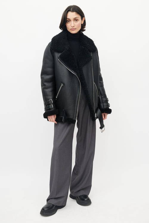 Acne Studios Black Leather Shearling Jacket