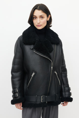 Acne Studios Black Leather Shearling Jacket