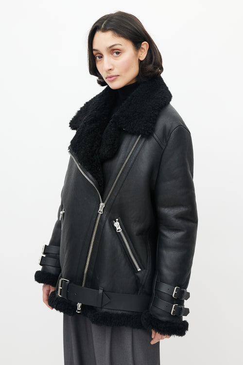 Acne Studios Black Leather Shearling Jacket