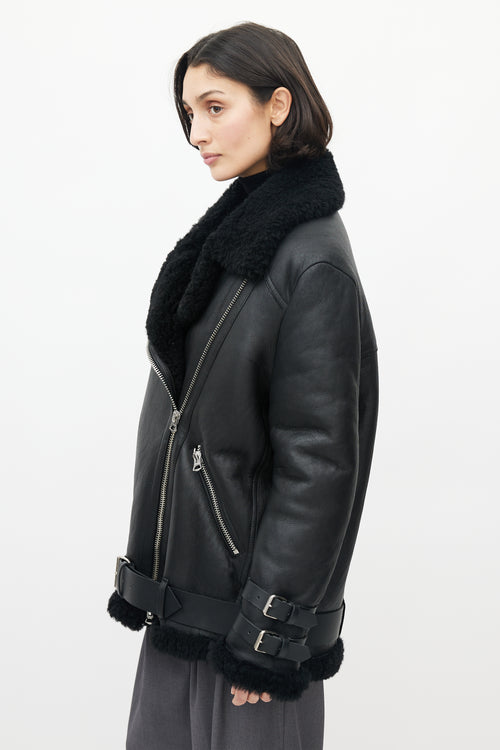 Acne Studios Black Leather Shearling Jacket