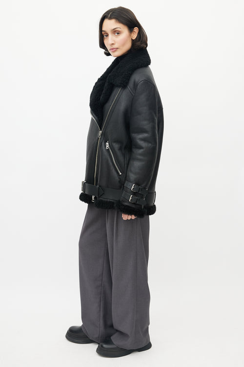 Acne Studios Black Leather Shearling Jacket