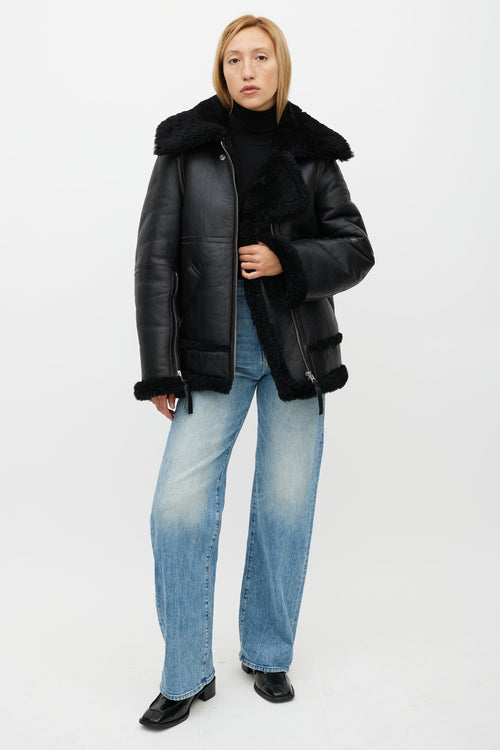 Acne Studios Black Leather Shearling Jacket