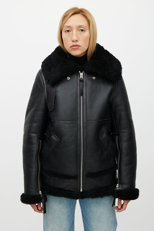 Acne Studios Black Leather Shearling Jacket