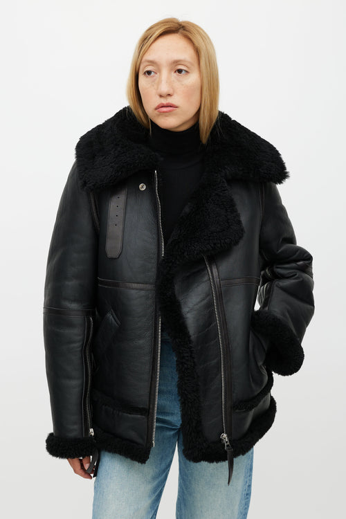 Acne Studios Black Leather Shearling Jacket