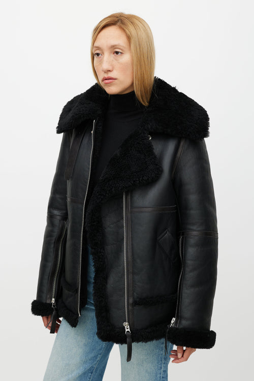 Acne Studios Black Leather Shearling Jacket