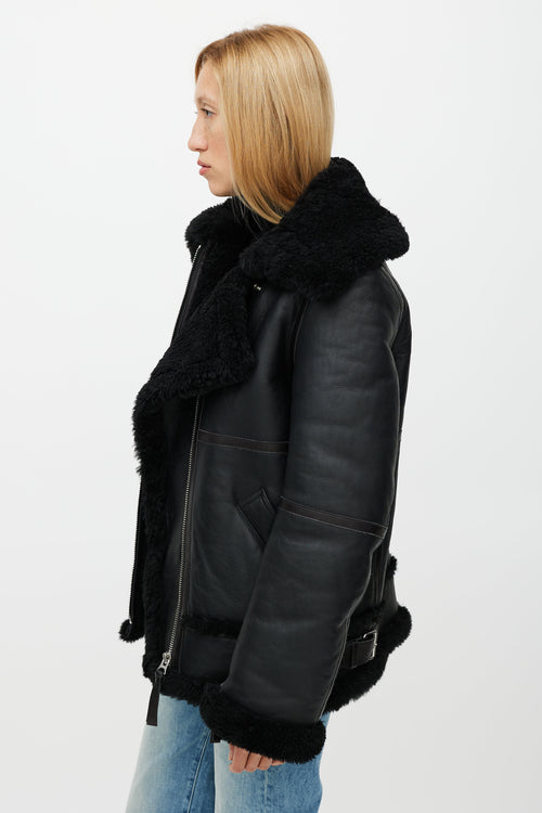 Acne Studios Black Leather Shearling Jacket