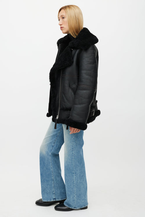 Acne Studios Black Leather Shearling Jacket