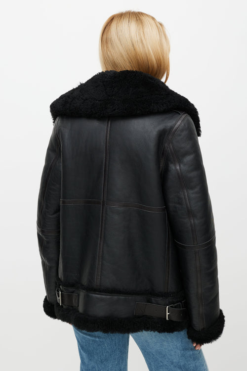 Acne Studios Black Leather Shearling Jacket