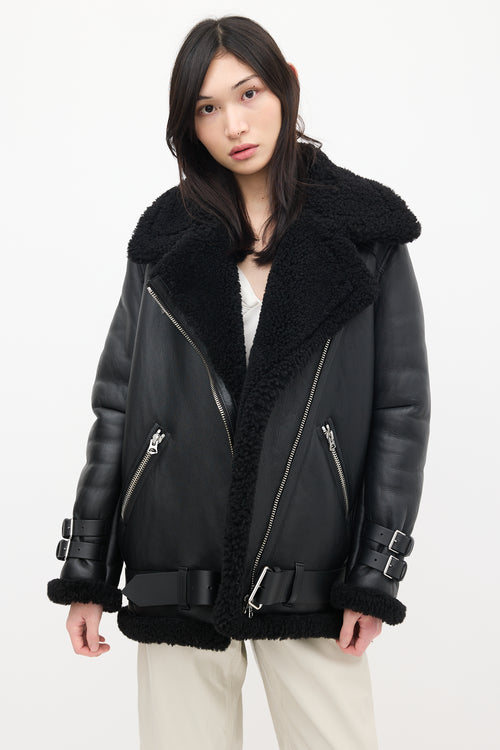 Acne Studios Black Leather Shearling Jacket