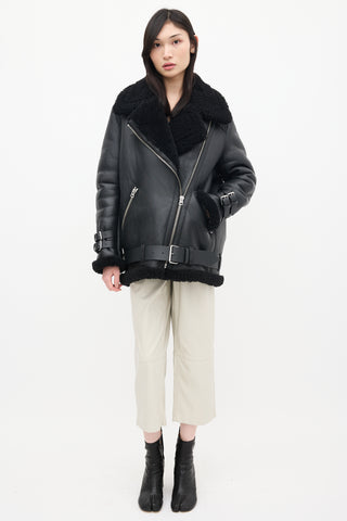 Acne Studios Black Leather Shearling Jacket