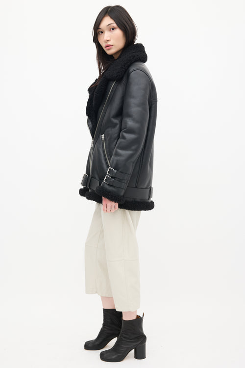 Acne Studios Black Leather Shearling Jacket