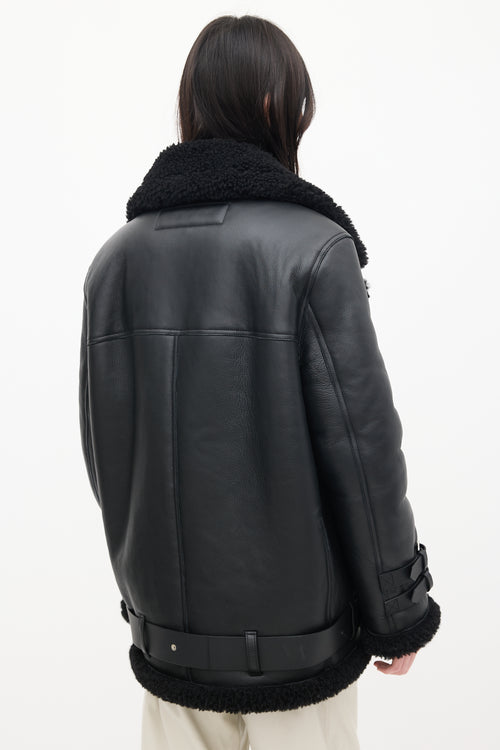 Acne Studios Black Leather Shearling Jacket