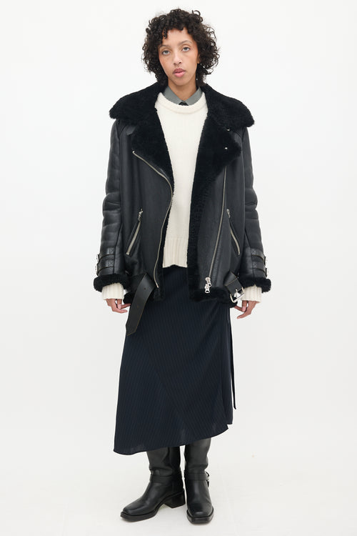 Acne Studios Black Leather Shearling Jacket