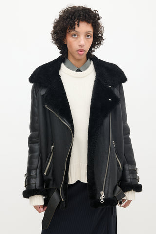 Acne Studios Black Leather Shearling Jacket