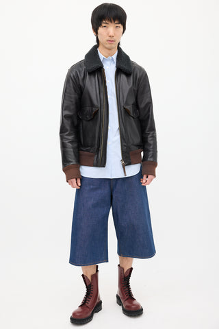 Acne Studios Black Leather 
Sherpa Collar Jacket