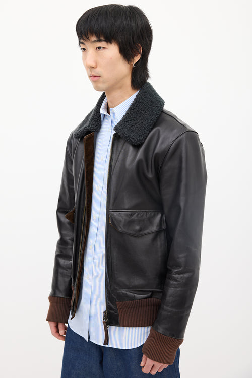 Acne Studios Black Leather 
Sherpa Collar Jacket