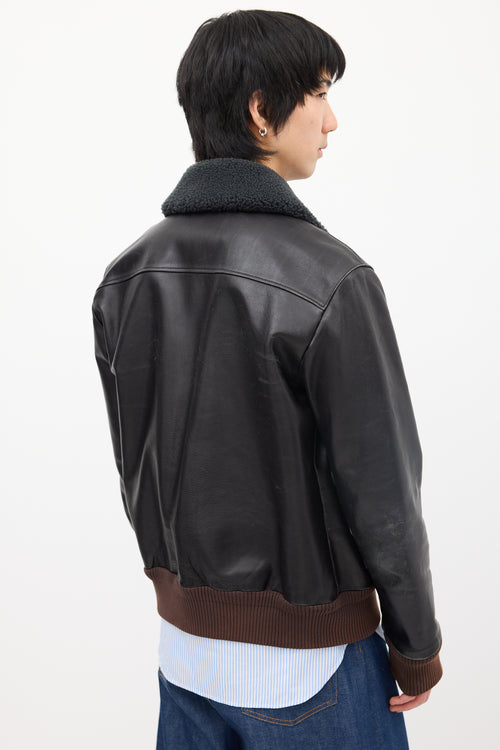 Acne Studios Black Leather 
Sherpa Collar Jacket