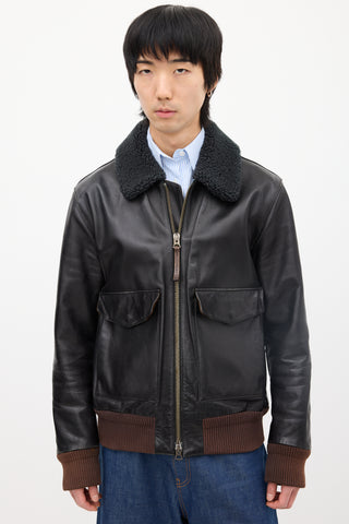 Acne Studios Black Leather 
Sherpa Collar Jacket