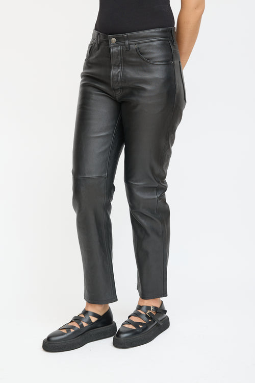 Acne Studios Black Leather Straight Leg Trouser