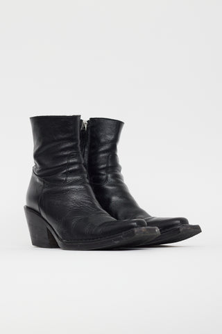 Acne Studios Black Leather Western Ankle Boot