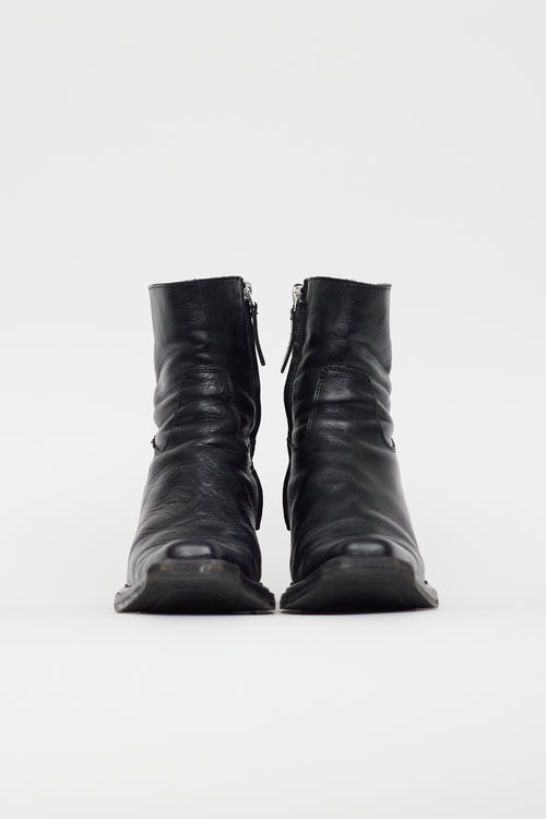 Acne Studios Black Leather Western Ankle Boot