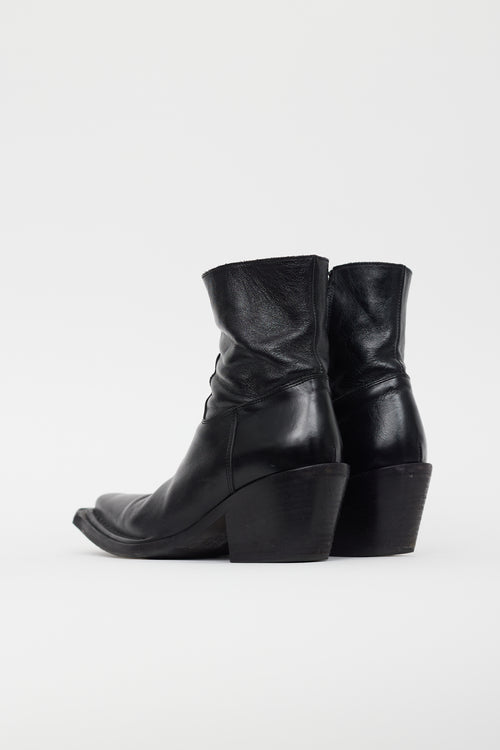 Acne Studios Black Leather Western Ankle Boot