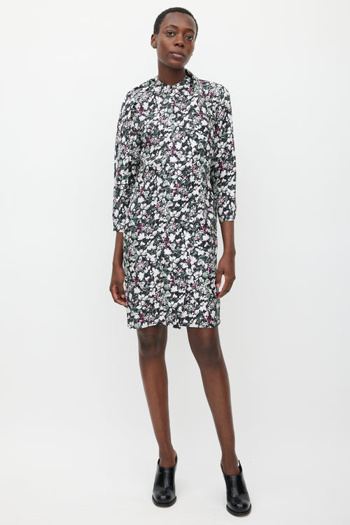 Acne Studios Black 
Multicolour Floral Silk Draped Dress