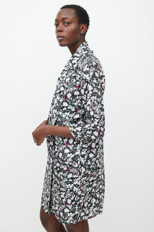 Acne Studios Black 
Multicolour Floral Silk Draped Dress