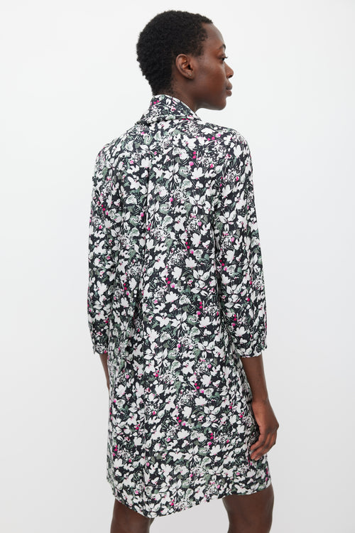 Acne Studios Black 
Multicolour Floral Silk Draped Dress