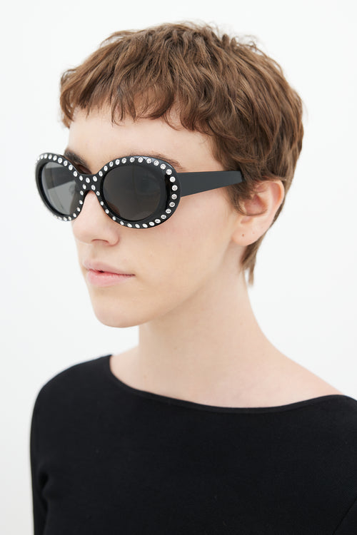 Acne Studios Black 
Silver Crystal Mustang C30006 Round Sunglasses