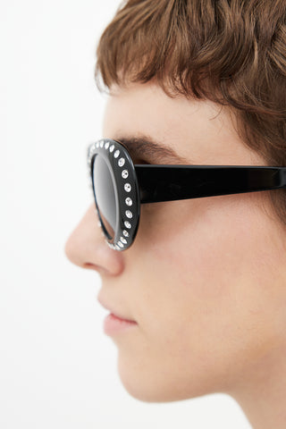 Acne Studios Black 
Silver Crystal Mustang C30006 Round Sunglasses