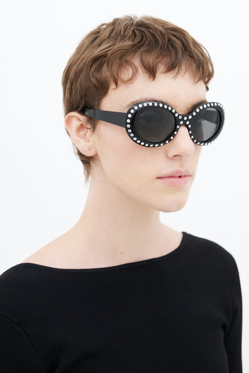 Acne Studios Black 
Silver Crystal Mustang C30006 Round Sunglasses