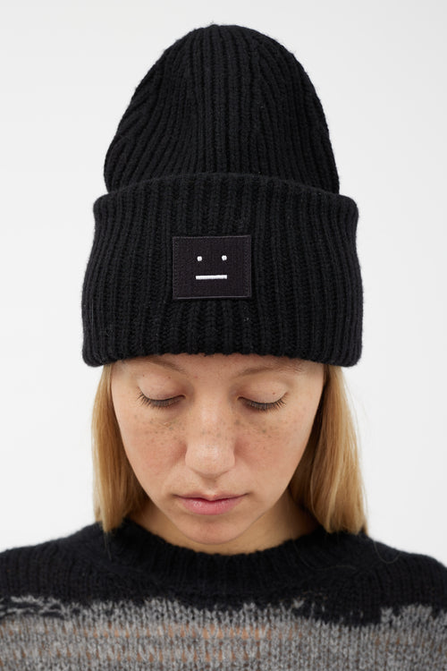 Acne Studios Black Wool Knit Face Beanie