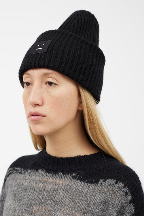 Acne Studios Black Wool Knit Face Beanie