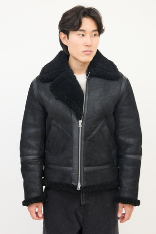 Acne Studios Black Suede Leather Shearling Zip Jacket